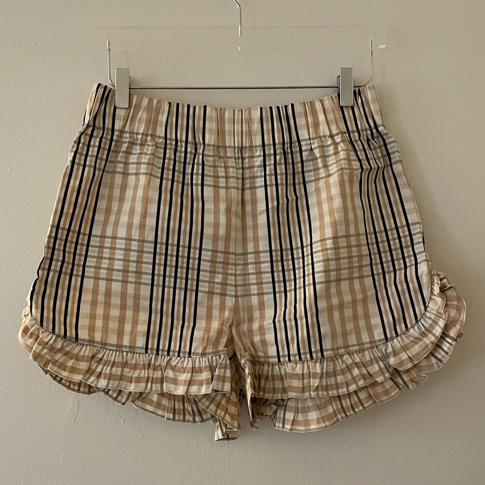 Ganni Plaid Ruffle Women's Shorts